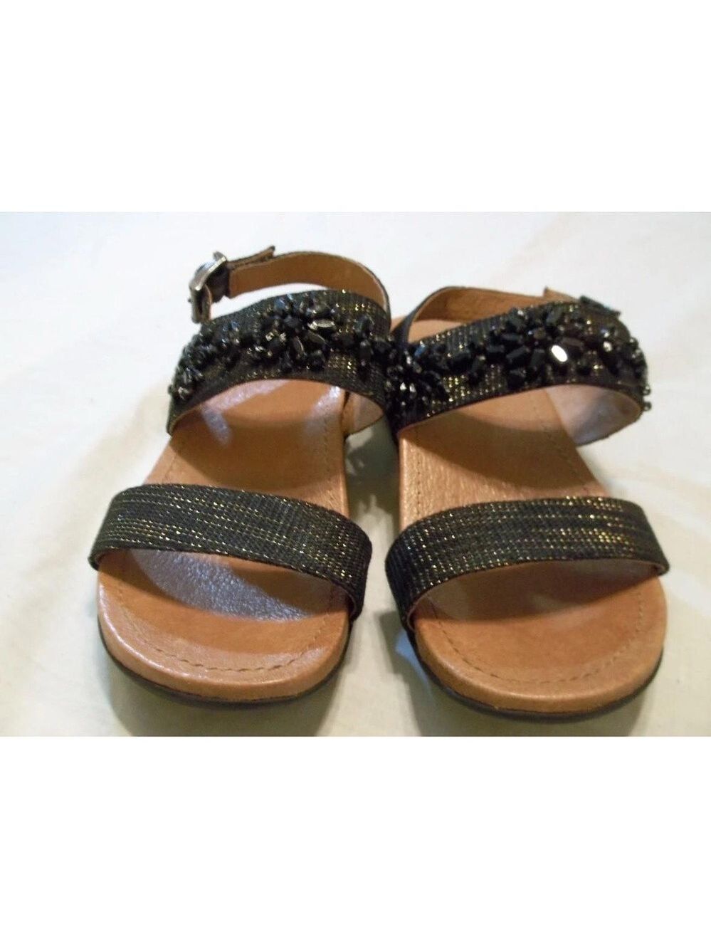 NURTURE by Lamaze Sandals Womens US 8.5M Black Beaded Ankle Strap Flat Casual